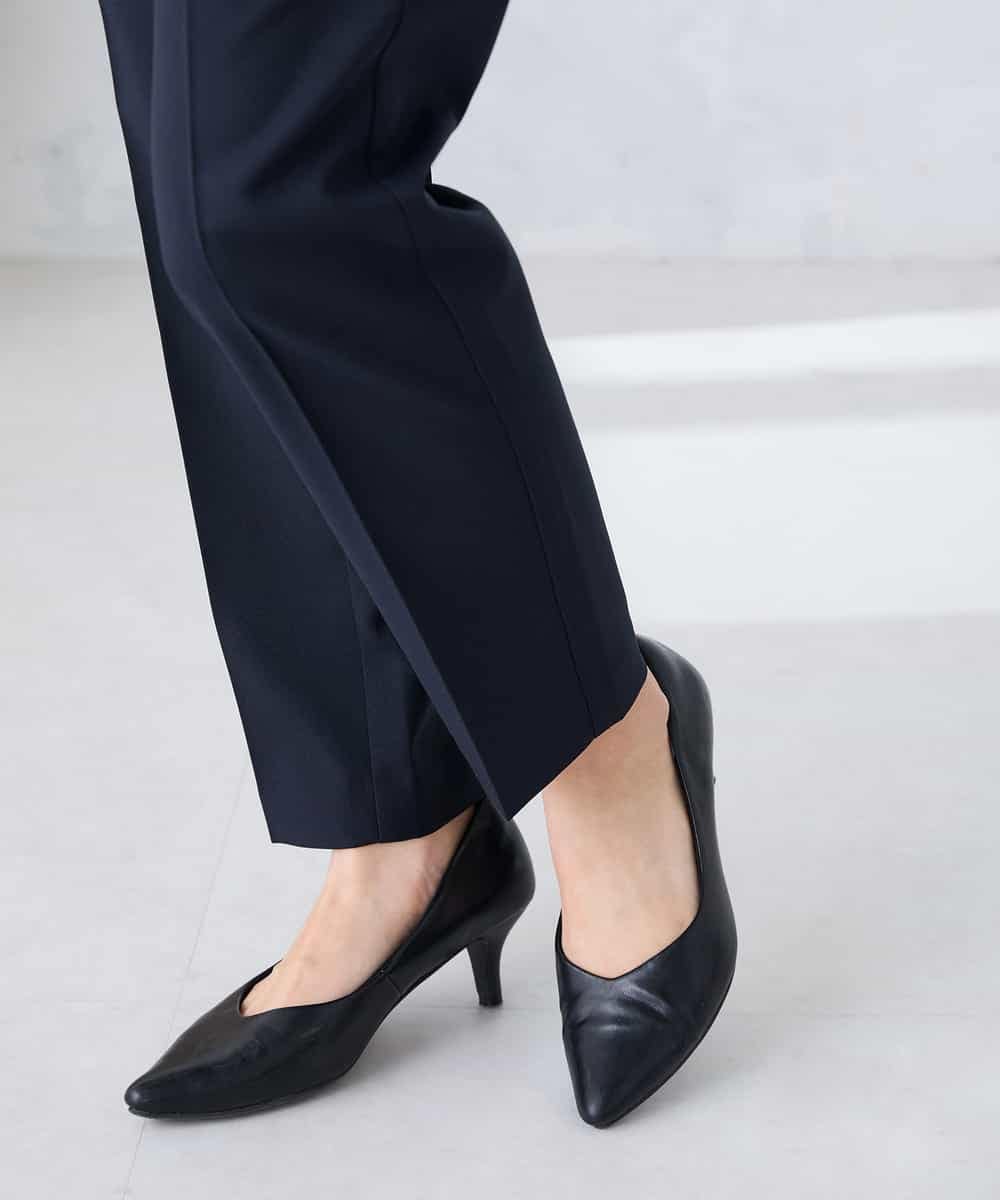 KBLFE20079 a.v.v(アー・ヴェ・ヴェ) 【洗える/UVカット】リネンライクストレッチテーパードパンツ ネイビー