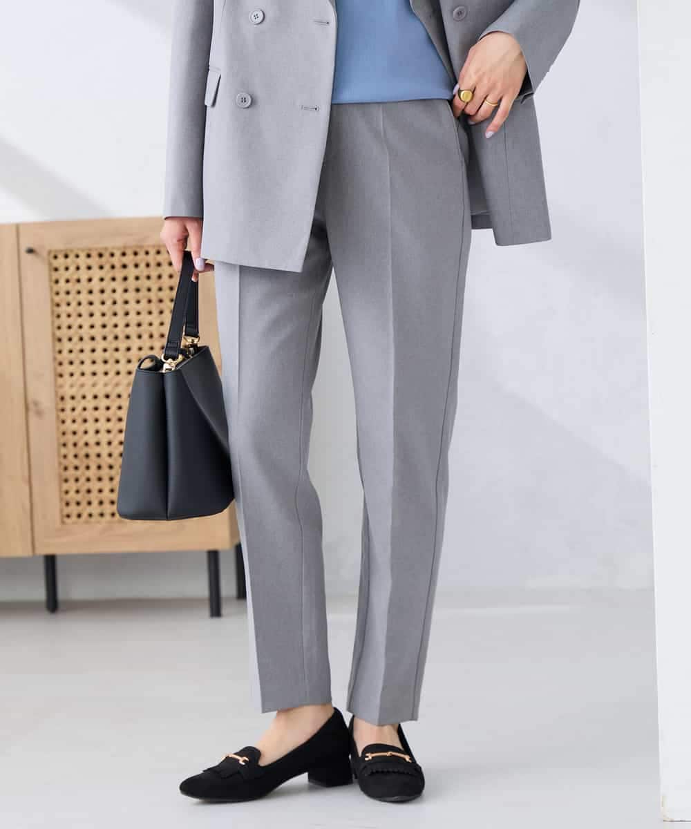 KBLFE20079 a.v.v(アー・ヴェ・ヴェ) 【洗える/UVカット】リネンライクストレッチテーパードパンツ グレー