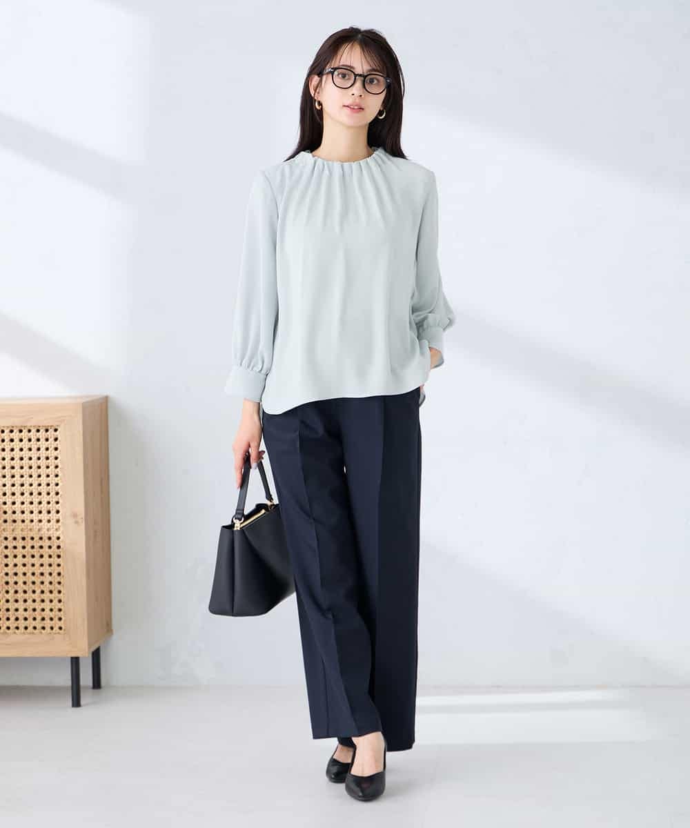 KBLFE22079 a.v.v(アー・ヴェ・ヴェ) 【洗える/UVカット】リネンライクストレッチワイドパンツ ネイビー