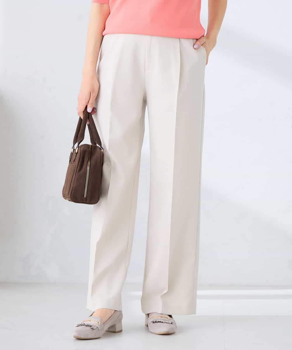 KBLFE22079 a.v.v(アー・ヴェ・ヴェ) 【洗える/UVカット】リネンライクストレッチワイドパンツ ネイビー