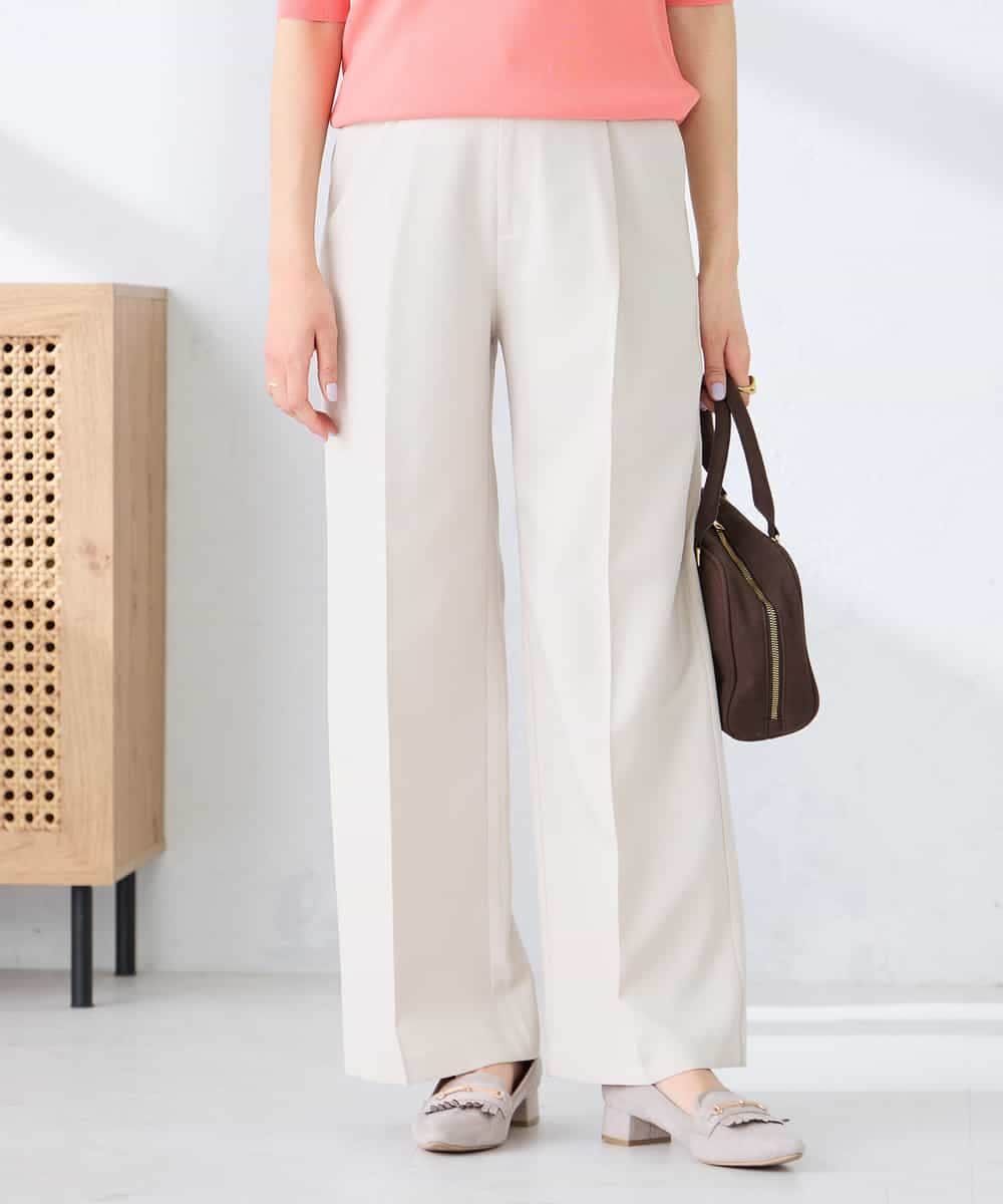 KBLFE22079 a.v.v(アー・ヴェ・ヴェ) 【洗える/UVカット】リネンライクストレッチワイドパンツ ネイビー