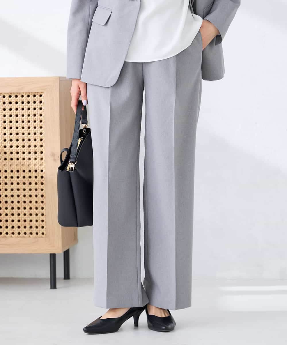 KBLFE22079 a.v.v(アー・ヴェ・ヴェ) 【洗える/UVカット】リネンライクストレッチワイドパンツ ネイビー