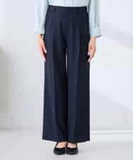 KBLFE22079 a.v.v(アー・ヴェ・ヴェ) 【洗える/UVカット】リネンライクストレッチワイドパンツ ネイビー