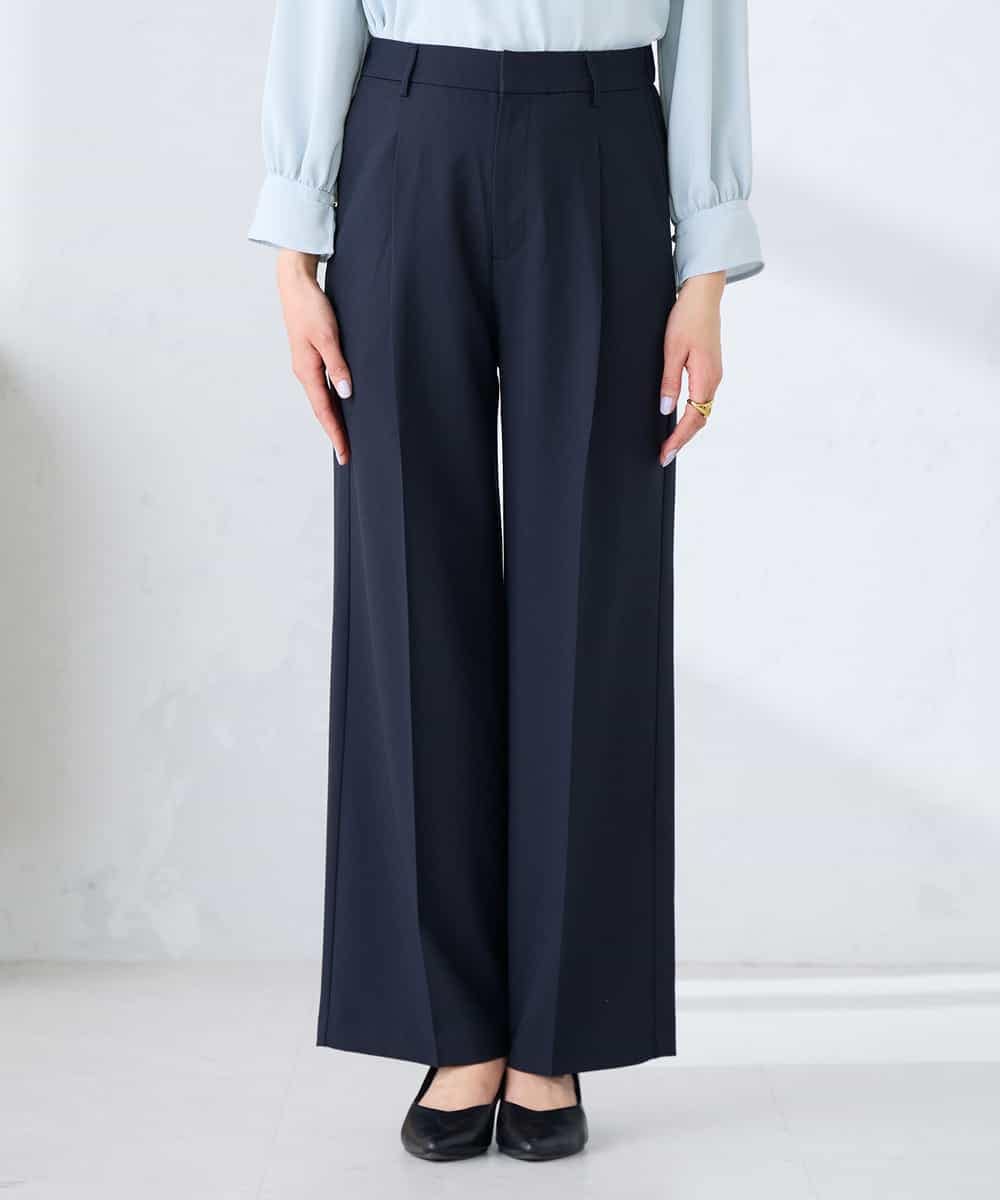 KBLFE22079 a.v.v(アー・ヴェ・ヴェ) 【洗える/UVカット】リネンライクストレッチワイドパンツ ネイビー