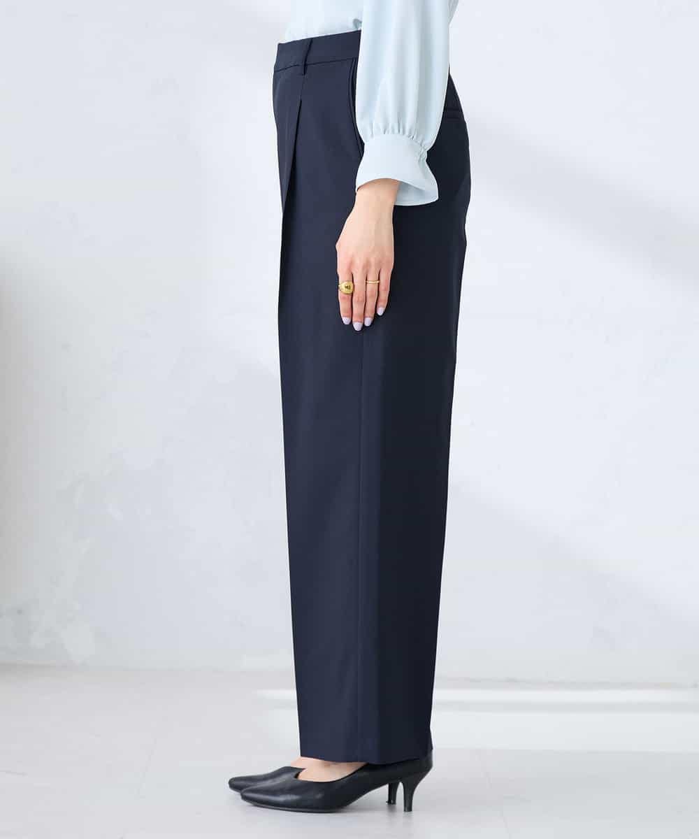 KBLFE22079 a.v.v(アー・ヴェ・ヴェ) 【洗える/UVカット】リネンライクストレッチワイドパンツ ネイビー