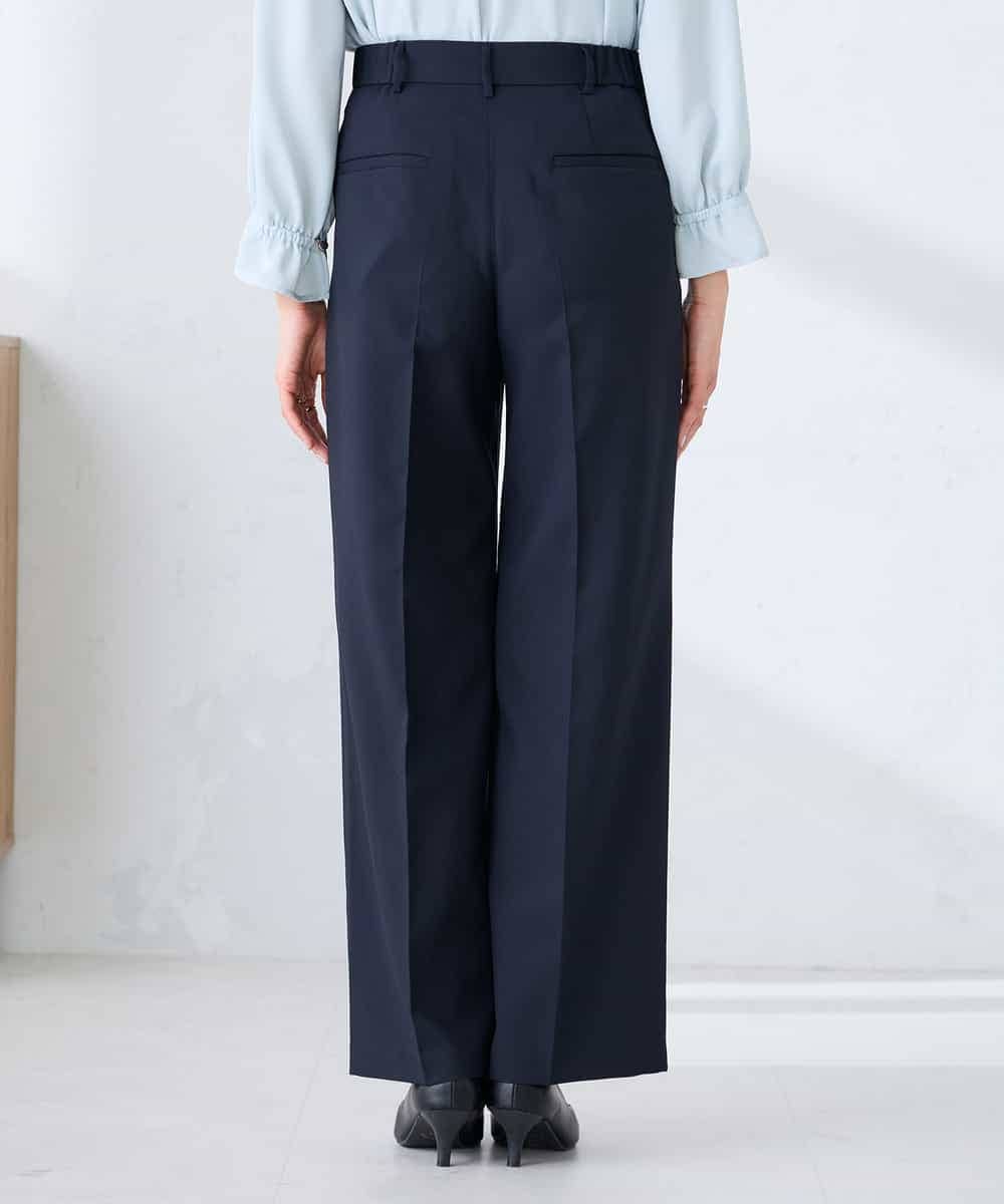 KBLFE22079 a.v.v(アー・ヴェ・ヴェ) 【洗える/UVカット】リネンライクストレッチワイドパンツ ネイビー