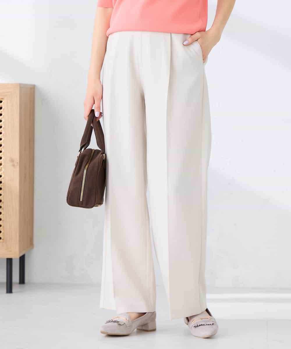KBLFE22079 a.v.v(アー・ヴェ・ヴェ) 【洗える/UVカット】リネンライクストレッチワイドパンツ ベージュ