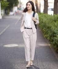 KBLFT20064 a.v.v(アー・ヴェ・ヴェ) 【UVカット/イージーケア】麻調ストレッチテーパードパンツ【麻調シリーズ】 ライトグレー