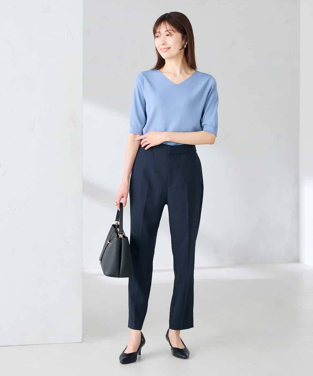 KBLGE30079 a.v.v(アー・ヴェ・ヴェ) 【接触冷感/イージーケア/UVカット/吸水速乾】サマーストレッチテーパードパンツ ネイビー