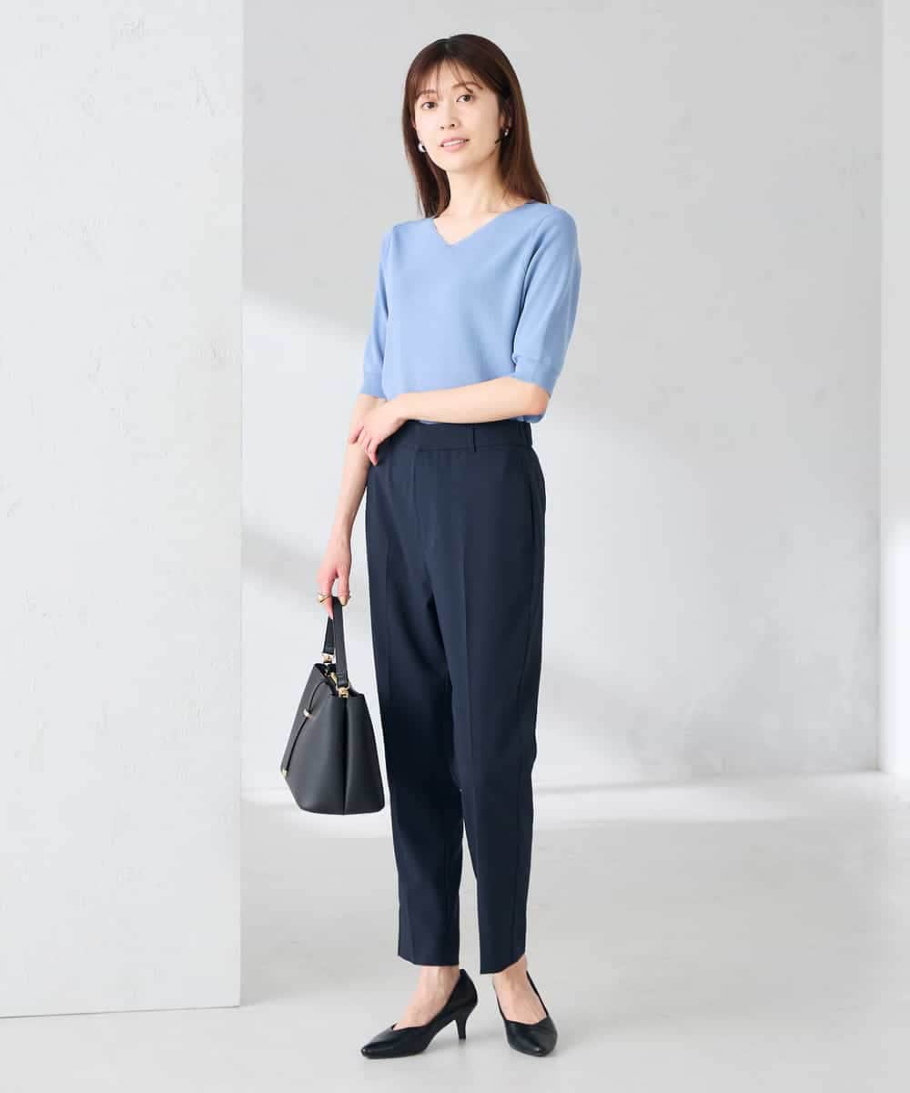 KBLGE30079 a.v.v(アー・ヴェ・ヴェ) 【接触冷感/イージーケア/UVカット/吸水速乾】サマーストレッチテーパードパンツ ネイビー