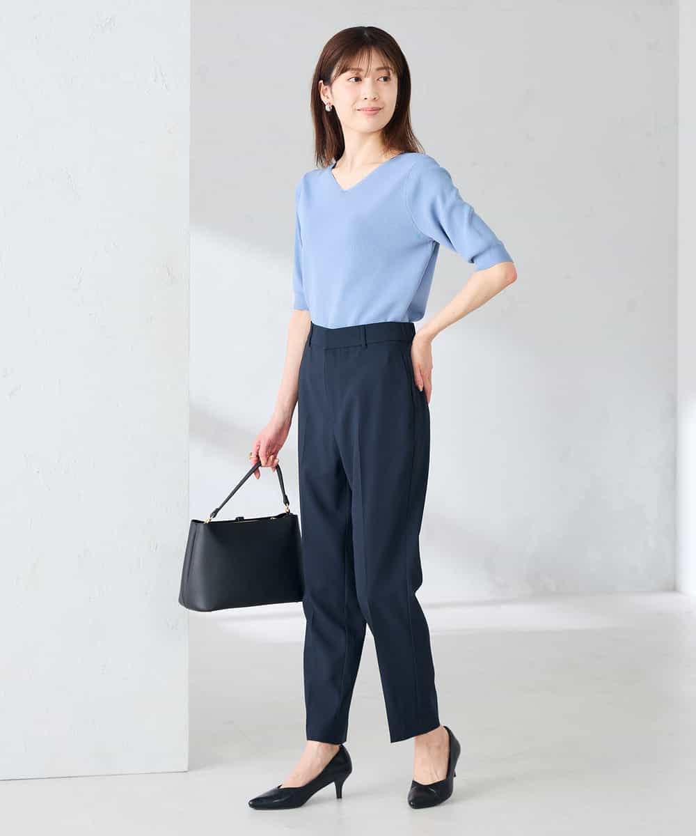 KBLGE30079 a.v.v(アー・ヴェ・ヴェ) 【接触冷感/イージーケア/UVカット/吸水速乾】サマーストレッチテーパードパンツ ネイビー