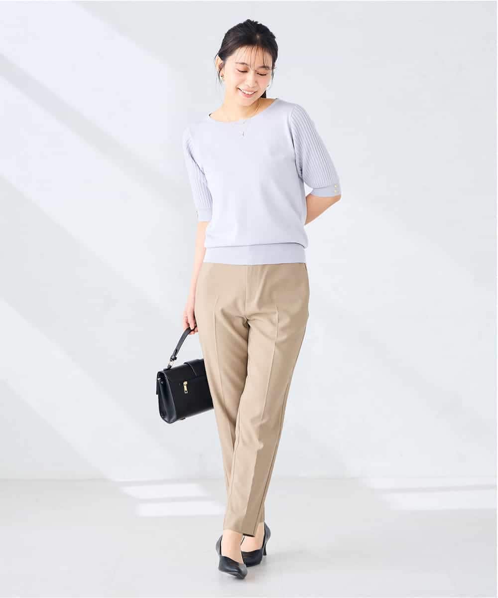 KBLGE30079 a.v.v(アー・ヴェ・ヴェ) 【接触冷感/イージーケア/UVカット/吸水速乾】サマーストレッチテーパードパンツ ネイビー