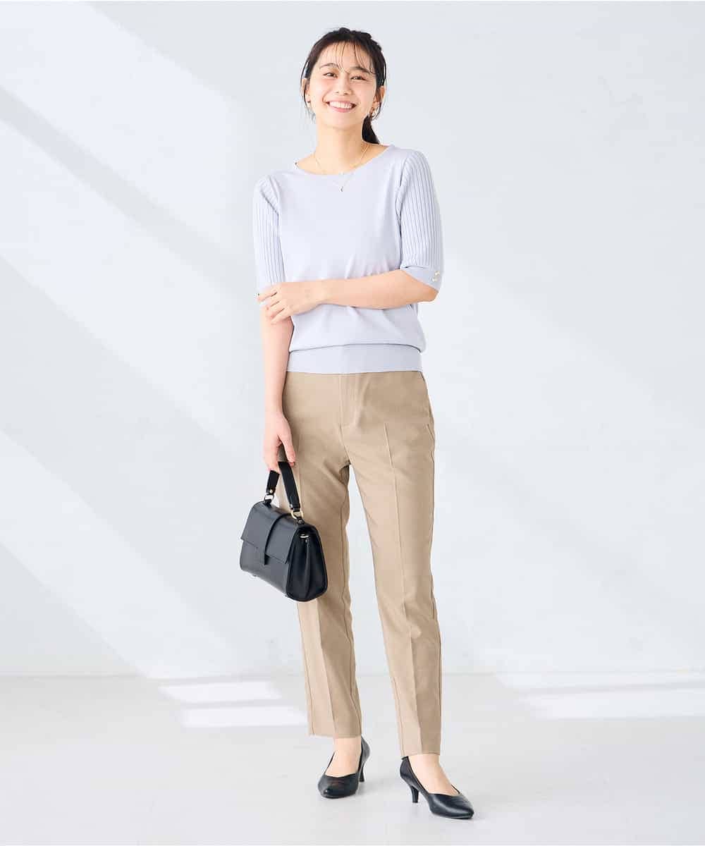 KBLGE30079 a.v.v(アー・ヴェ・ヴェ) 【接触冷感/イージーケア/UVカット/吸水速乾】サマーストレッチテーパードパンツ ネイビー