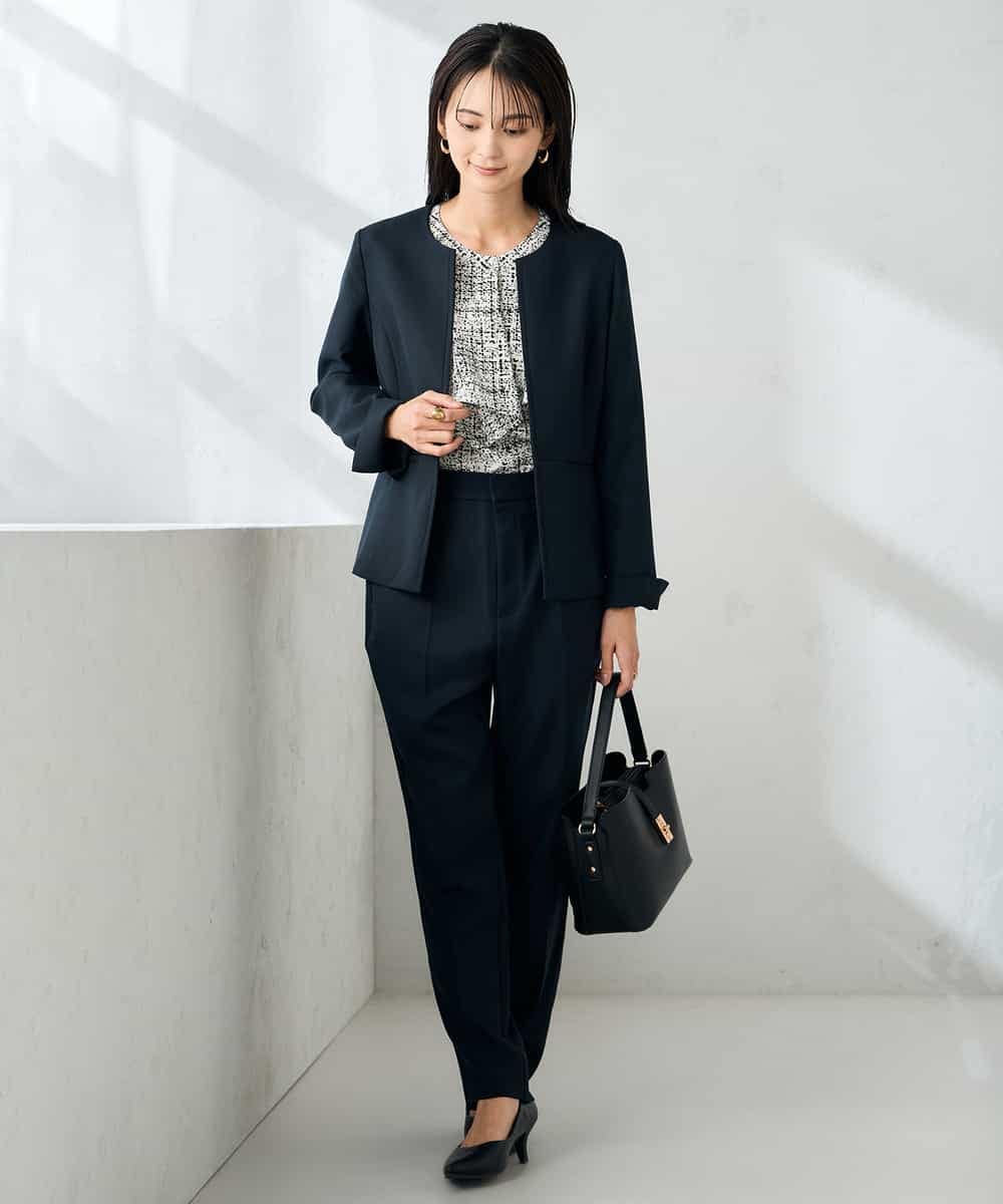 KBLLB11079 a.v.v(アー・ヴェ・ヴェ) 【洗える/イージーケア/ストレッチ】パウダーツイルテーパードパンツ ネイビー