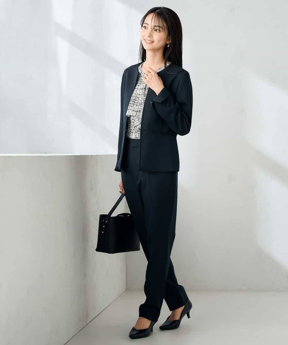 KBLLB11079 a.v.v(アー・ヴェ・ヴェ) 【洗える/イージーケア/ストレッチ】パウダーツイルテーパードパンツ ネイビー