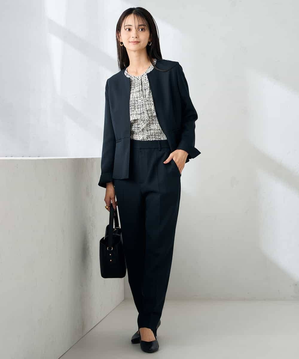 KBLLB11079 a.v.v(アー・ヴェ・ヴェ) 【洗える/イージーケア/ストレッチ】パウダーツイルテーパードパンツ ネイビー