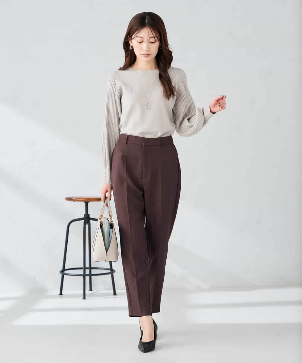 KBLLB11079 a.v.v(アー・ヴェ・ヴェ) 【洗える/イージーケア/ストレッチ】パウダーツイルテーパードパンツ ネイビー