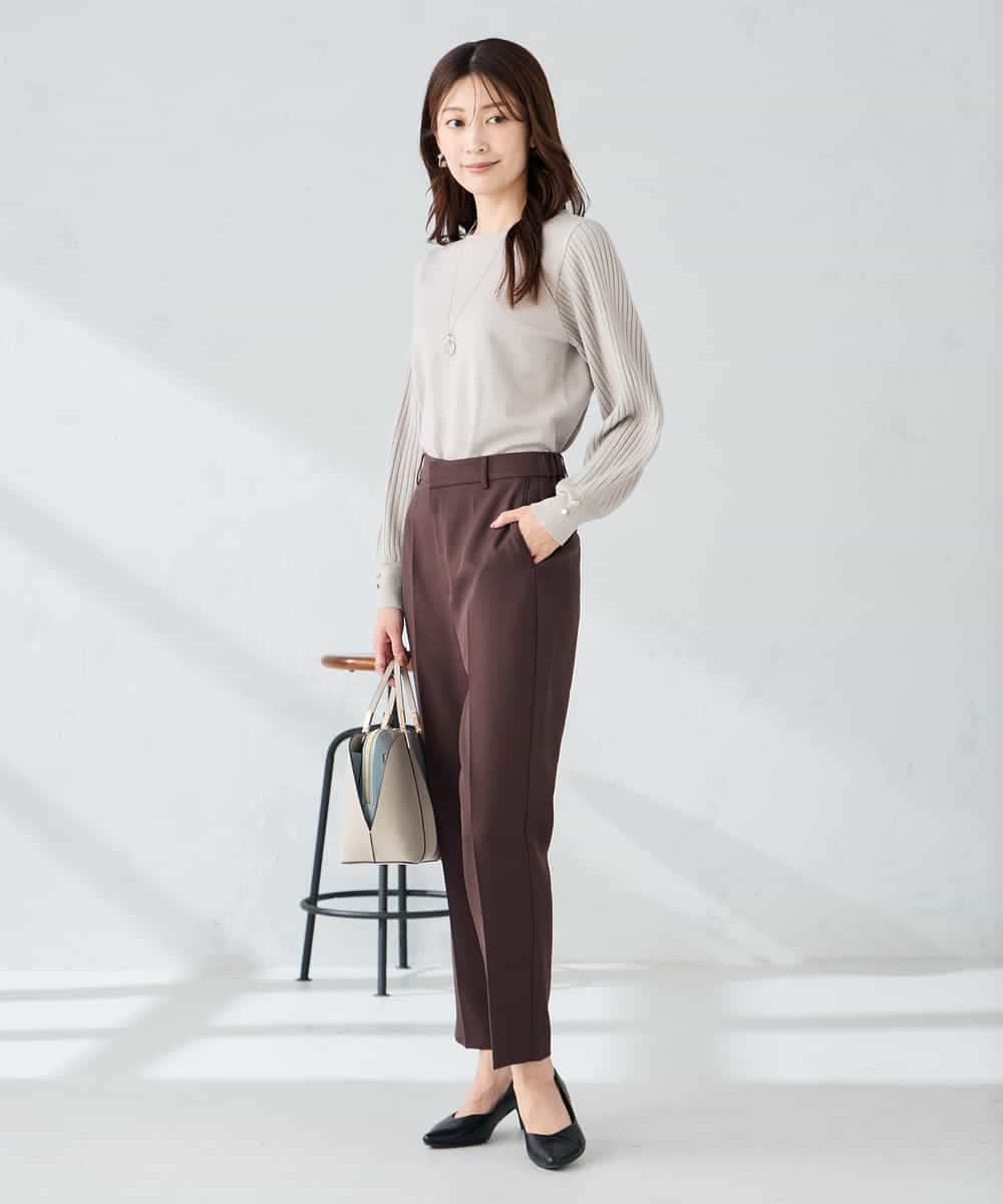 KBLLB11079 a.v.v(アー・ヴェ・ヴェ) 【洗える/イージーケア/ストレッチ】パウダーツイルテーパードパンツ ネイビー