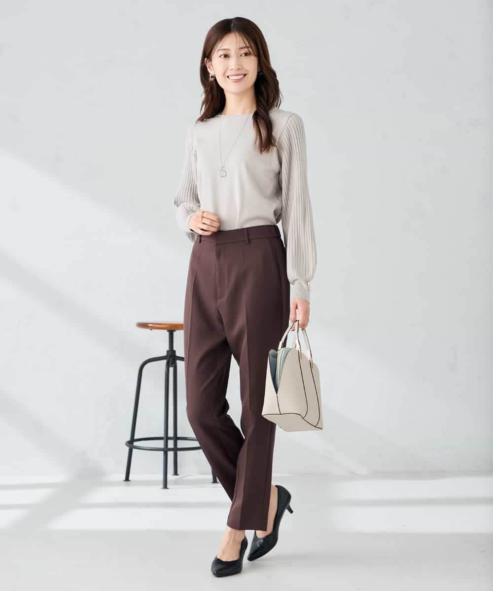 KBLLB11079 a.v.v(アー・ヴェ・ヴェ) 【洗える/イージーケア/ストレッチ】パウダーツイルテーパードパンツ ネイビー