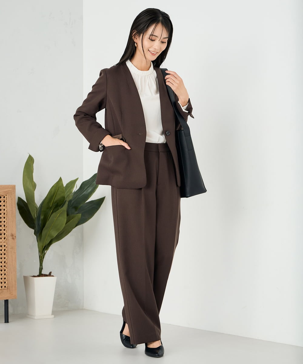 KBLLB13079 a.v.v(アー・ヴェ・ヴェ) 【洗える/イージーケア/ストレッチ】パウダーツイルワイドストレートパンツ ネイビー