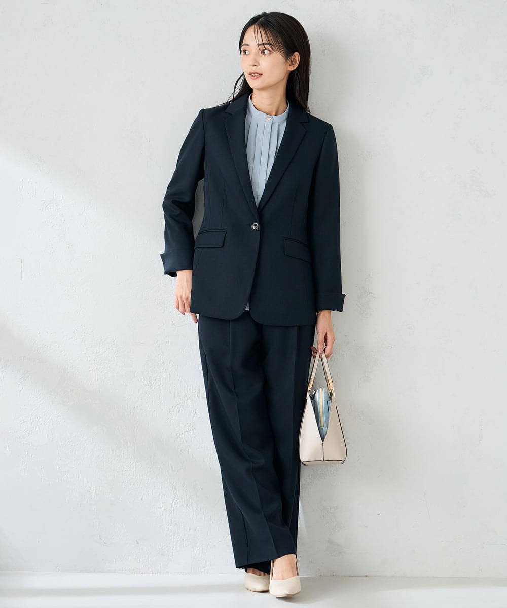 KBLLB13079 a.v.v(アー・ヴェ・ヴェ) 【洗える/イージーケア/ストレッチ】パウダーツイルワイドストレートパンツ ネイビー