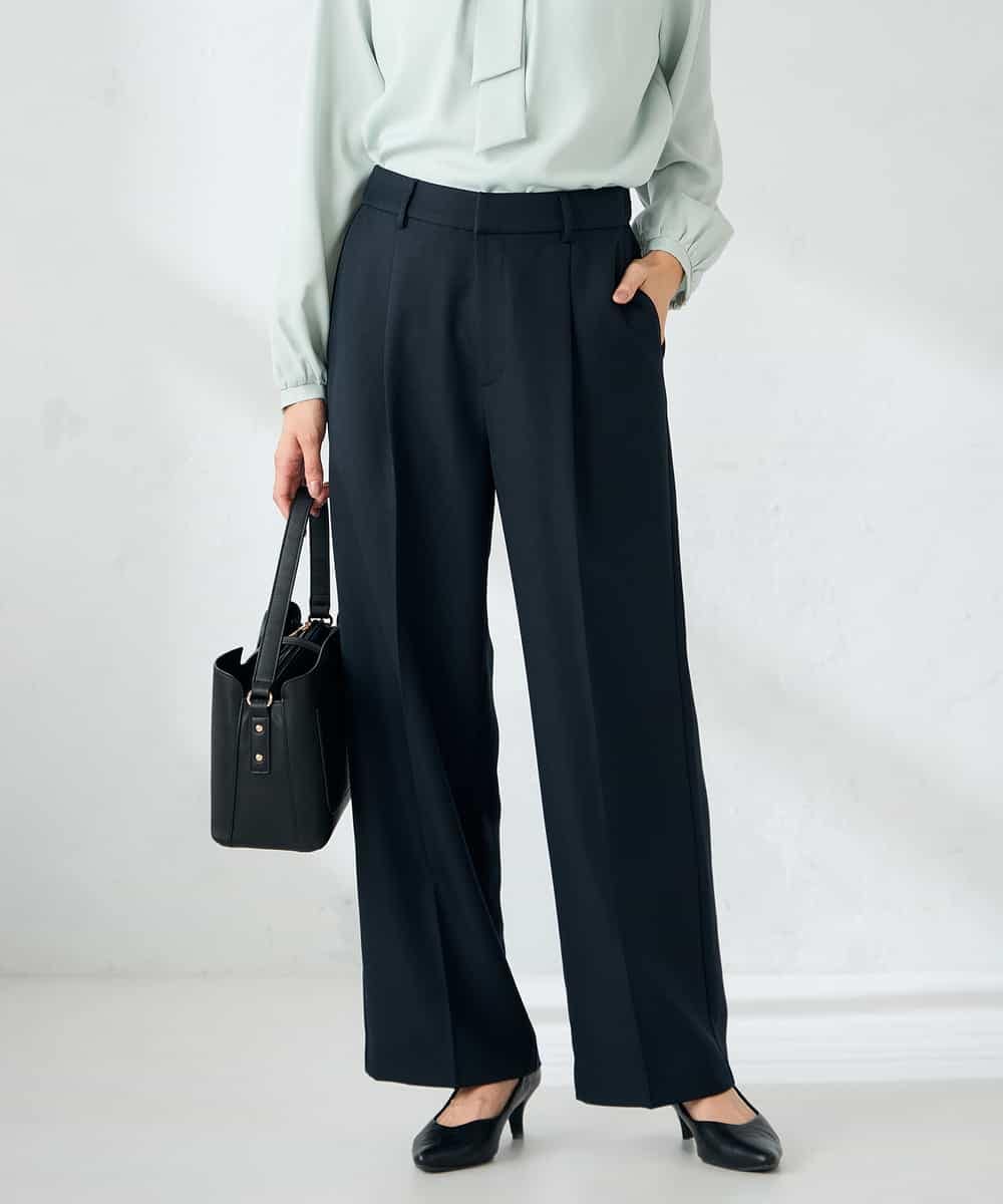 KBLLB13079 a.v.v(アー・ヴェ・ヴェ) 【洗える/イージーケア/ストレッチ】パウダーツイルワイドストレートパンツ ネイビー