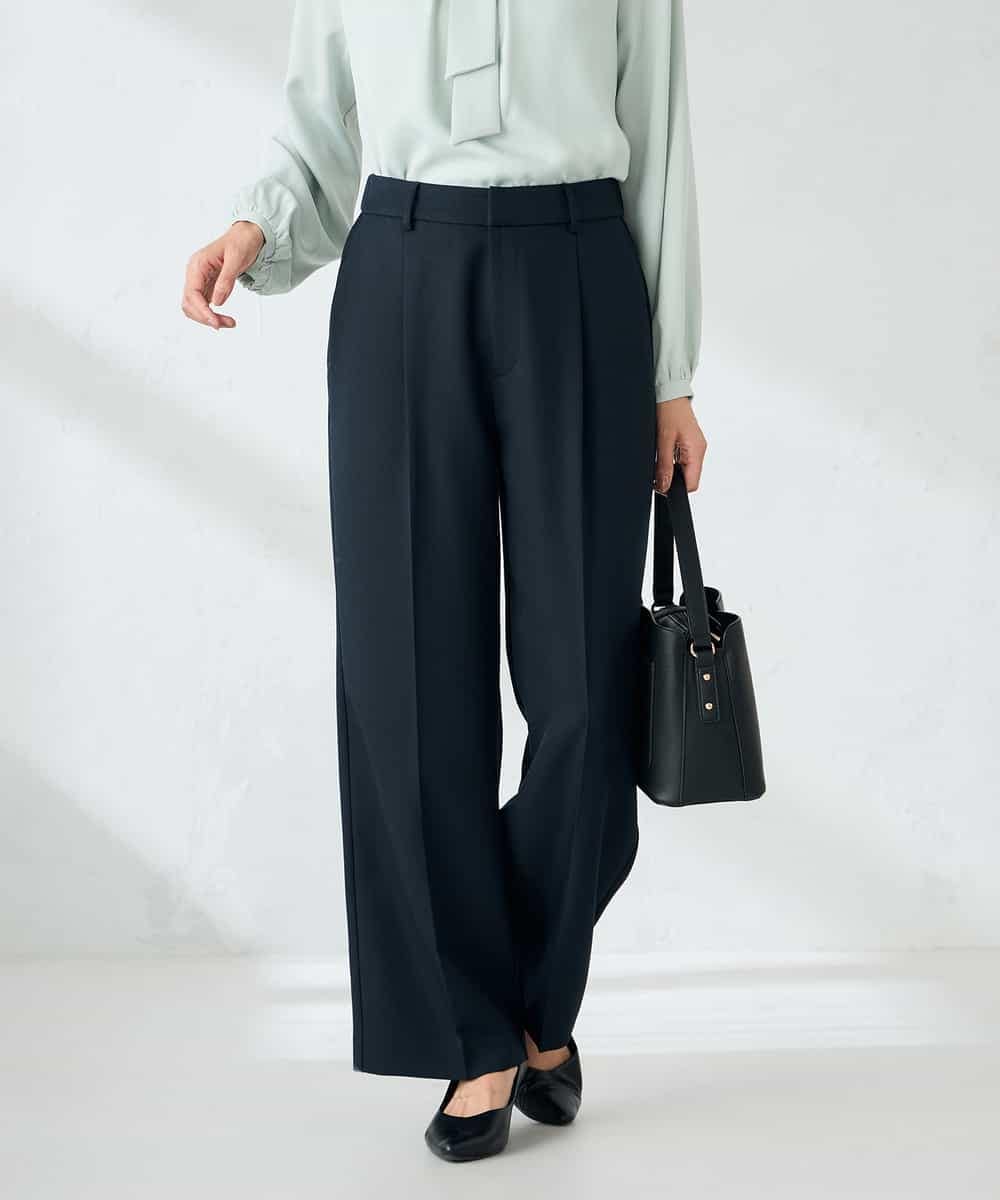 KBLLB13079 a.v.v(アー・ヴェ・ヴェ) 【洗える/イージーケア/ストレッチ】パウダーツイルワイドストレートパンツ ネイビー