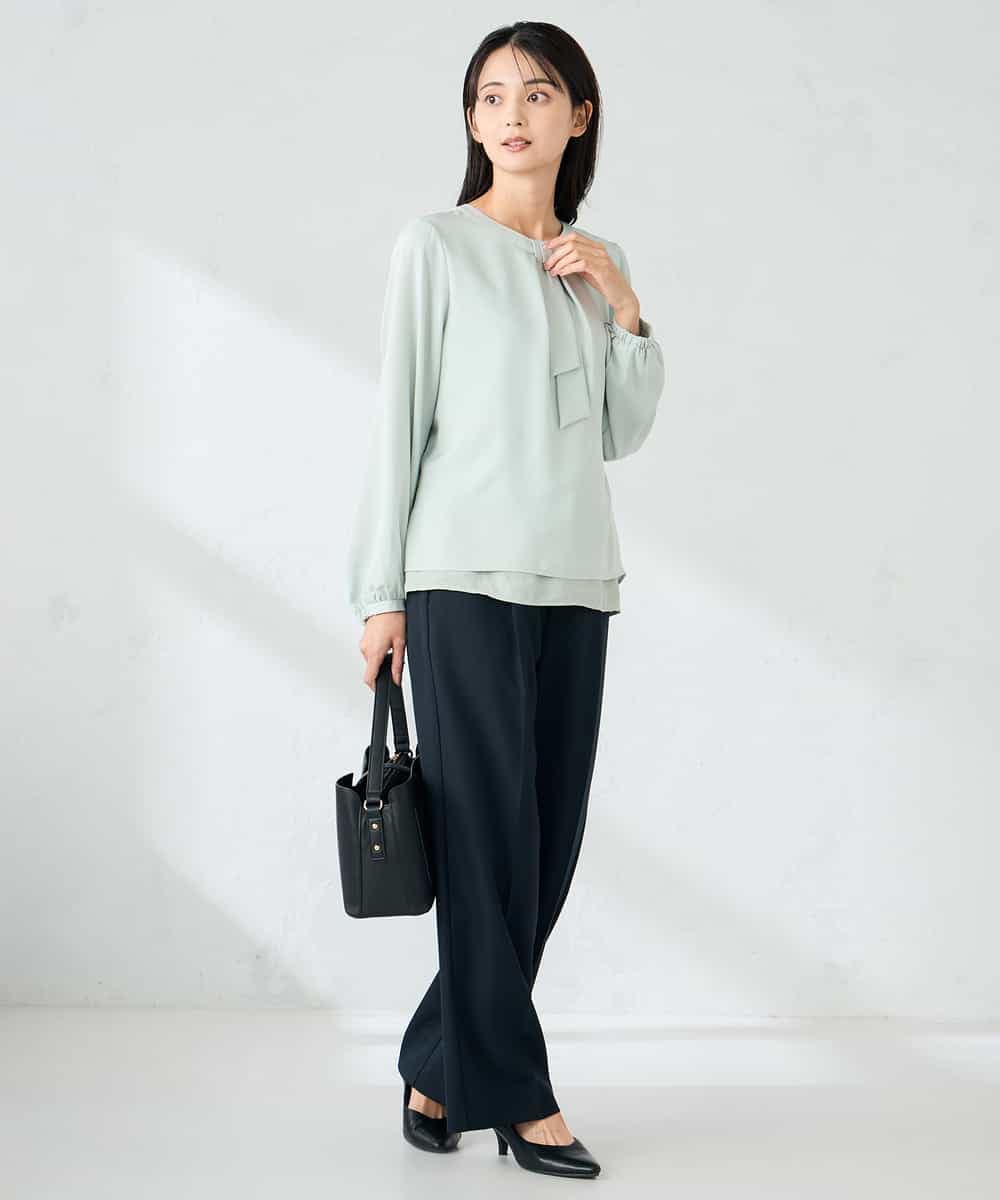 KBLLB13079 a.v.v(アー・ヴェ・ヴェ) 【洗える/イージーケア/ストレッチ】パウダーツイルワイドストレートパンツ ネイビー