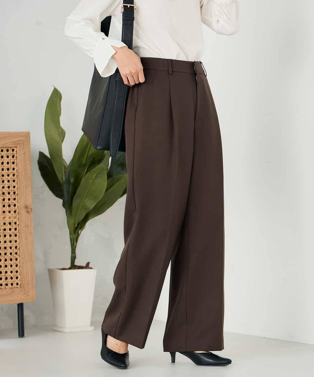 KBLLB13079 a.v.v(アー・ヴェ・ヴェ) 【洗える/イージーケア/ストレッチ】パウダーツイルワイドストレートパンツ ネイビー