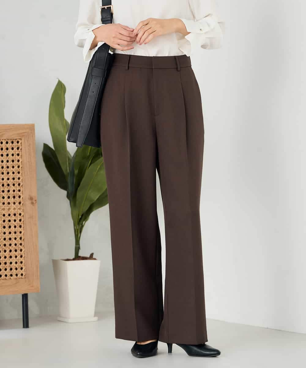 KBLLB13079 a.v.v(アー・ヴェ・ヴェ) 【洗える/イージーケア/ストレッチ】パウダーツイルワイドストレートパンツ ネイビー