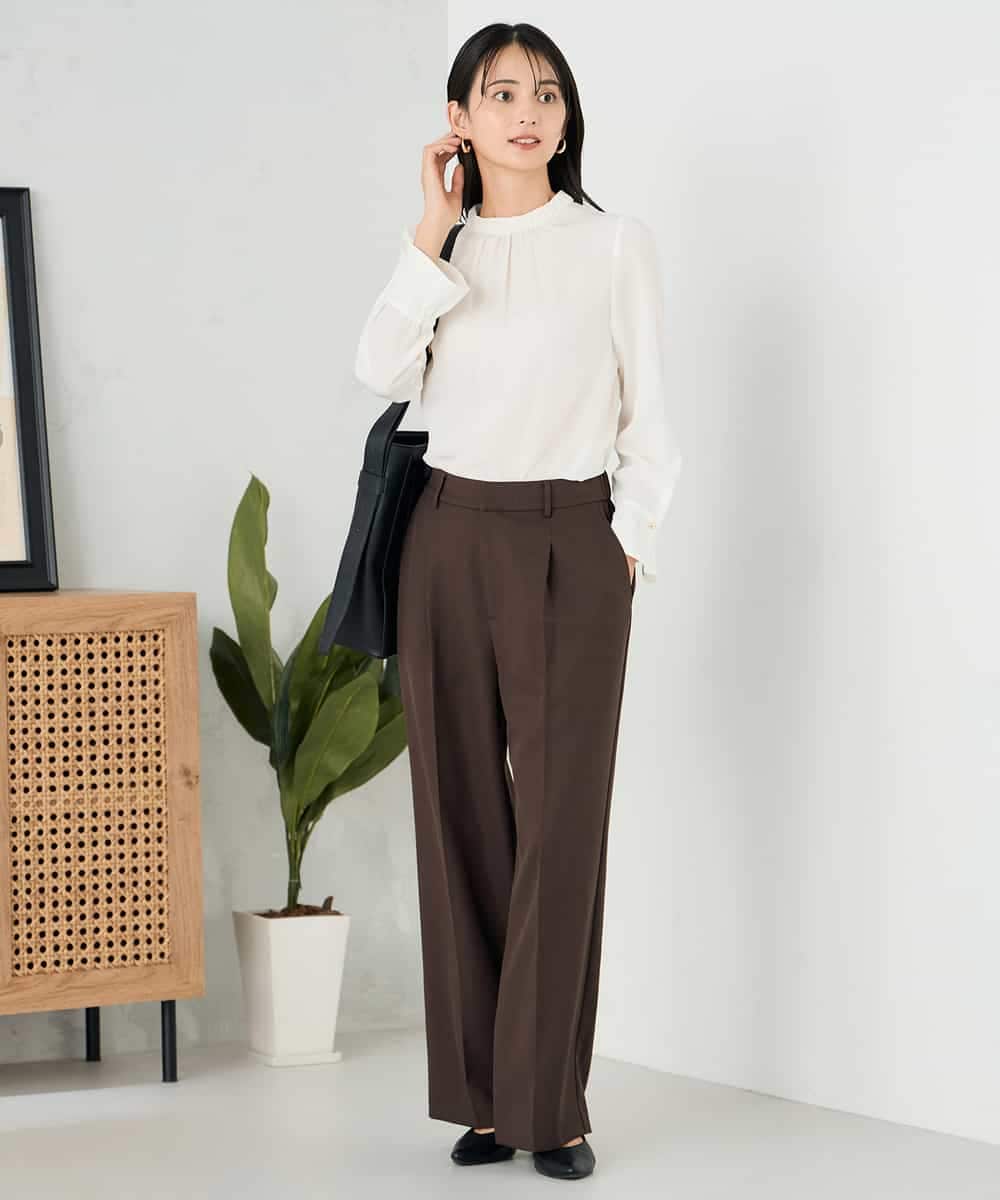 KBLLB13079 a.v.v(アー・ヴェ・ヴェ) 【洗える/イージーケア/ストレッチ】パウダーツイルワイドストレートパンツ ネイビー