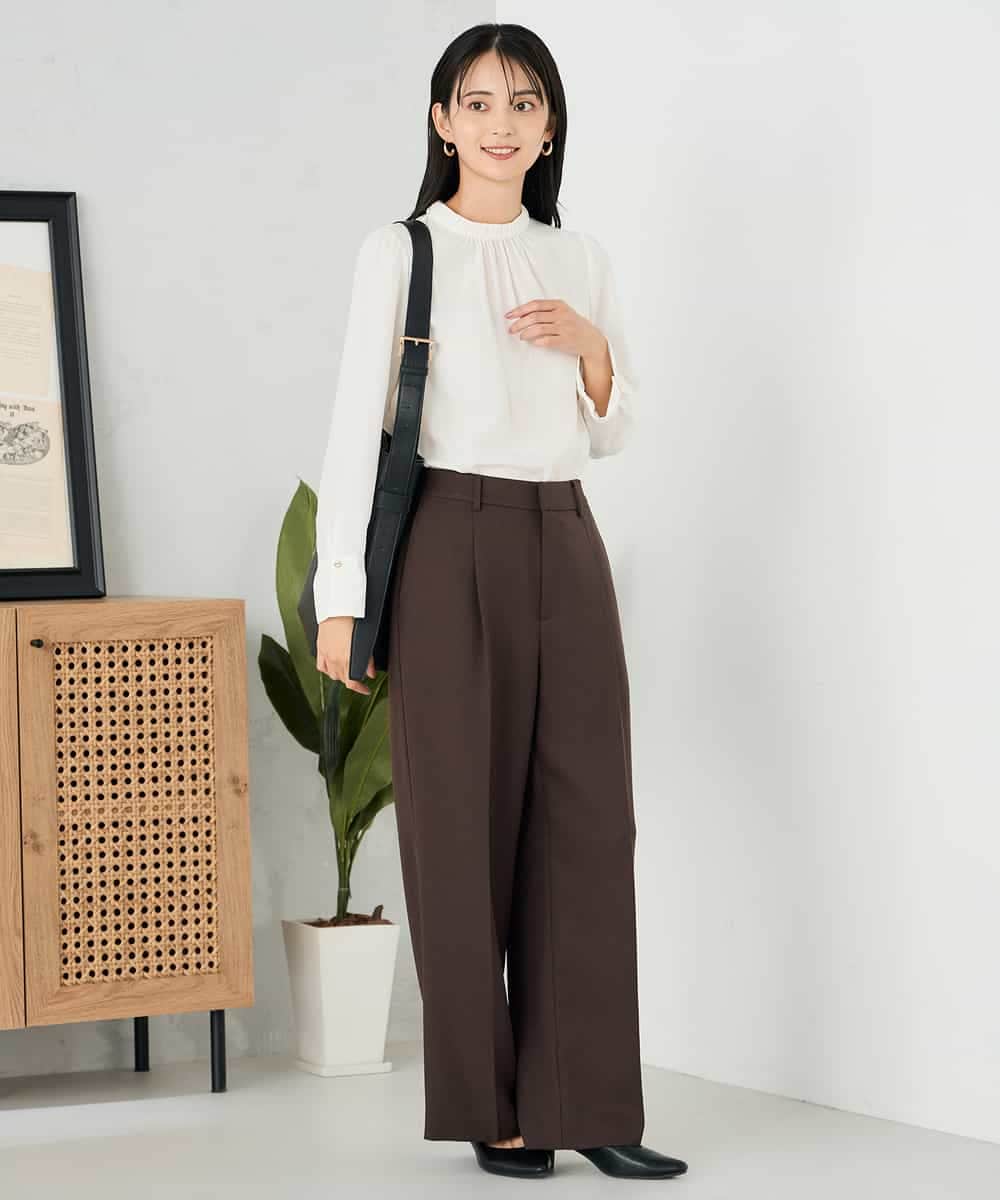 KBLLB13079 a.v.v(アー・ヴェ・ヴェ) 【洗える/イージーケア/ストレッチ】パウダーツイルワイドストレートパンツ ネイビー