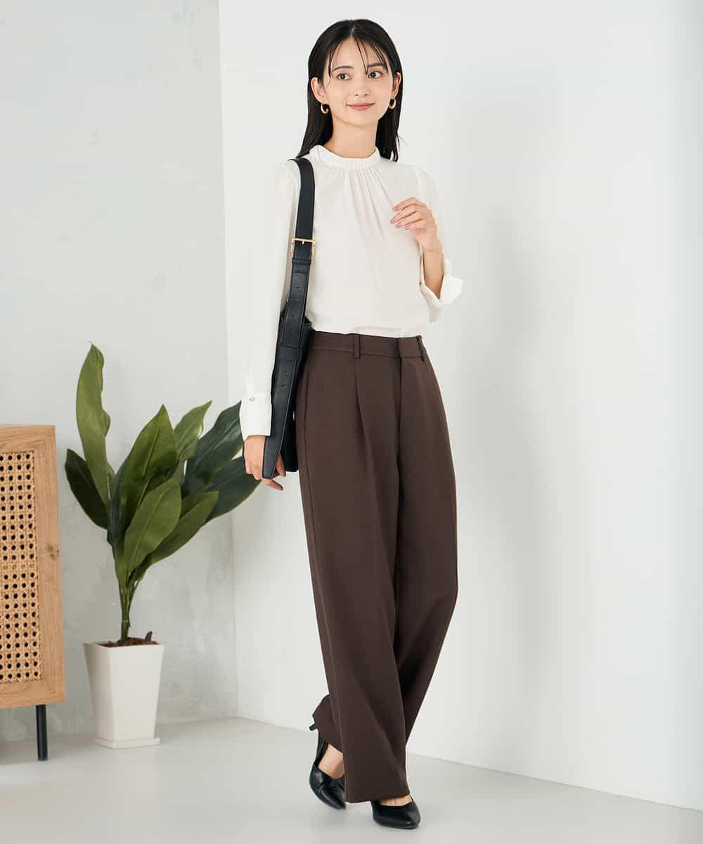 KBLLB13079 a.v.v(アー・ヴェ・ヴェ) 【洗える/イージーケア/ストレッチ】パウダーツイルワイドストレートパンツ ネイビー