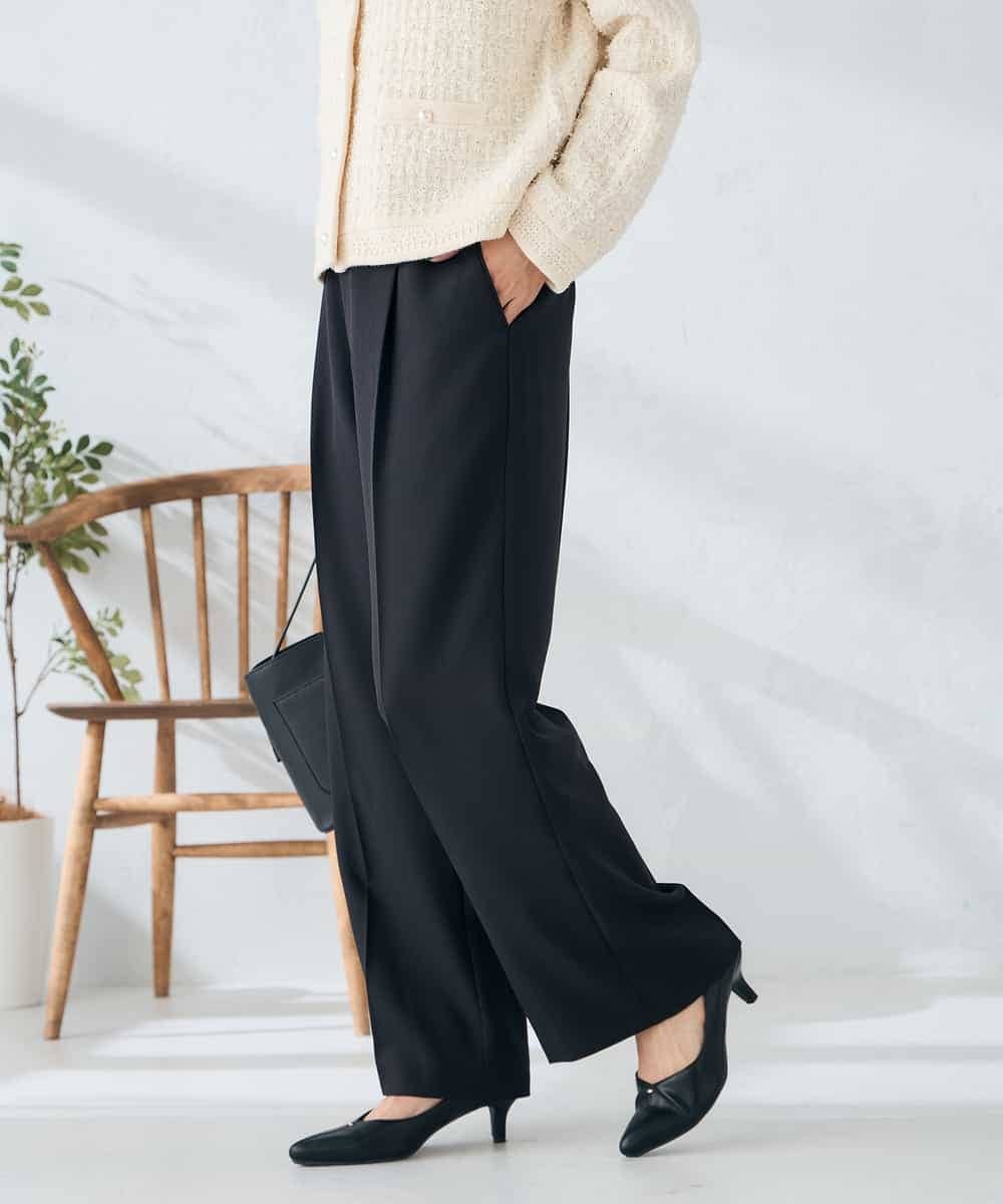 KBLLB13079 a.v.v(アー・ヴェ・ヴェ) 【洗える/イージーケア/ストレッチ】パウダーツイルワイドストレートパンツ ネイビー