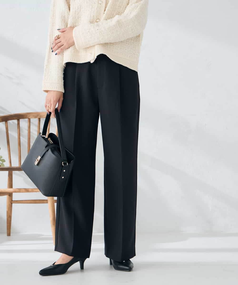 KBLLB13079 a.v.v(アー・ヴェ・ヴェ) 【洗える/イージーケア/ストレッチ】パウダーツイルワイドストレートパンツ ネイビー