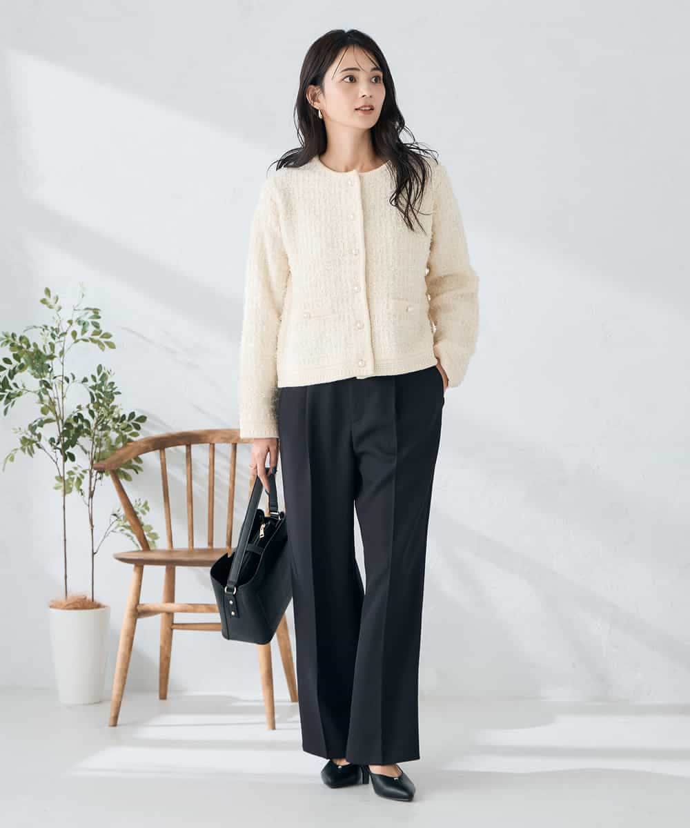 KBLLB13079 a.v.v(アー・ヴェ・ヴェ) 【洗える/イージーケア/ストレッチ】パウダーツイルワイドストレートパンツ ネイビー