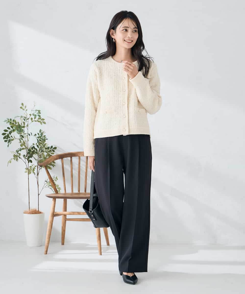 KBLLB13079 a.v.v(アー・ヴェ・ヴェ) 【洗える/イージーケア/ストレッチ】パウダーツイルワイドストレートパンツ ネイビー