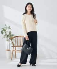 KBLLB13079 a.v.v(アー・ヴェ・ヴェ) 【洗える/イージーケア/ストレッチ】パウダーツイルワイドストレートパンツ ネイビー