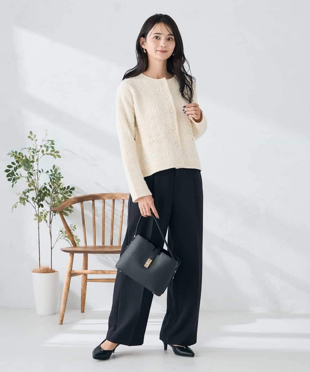 KBLLB13079 a.v.v(アー・ヴェ・ヴェ) 【洗える/イージーケア/ストレッチ】パウダーツイルワイドストレートパンツ ネイビー