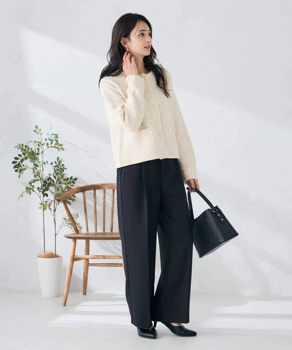 KBLLB13079 a.v.v(アー・ヴェ・ヴェ) 【洗える/イージーケア/ストレッチ】パウダーツイルワイドストレートパンツ ネイビー