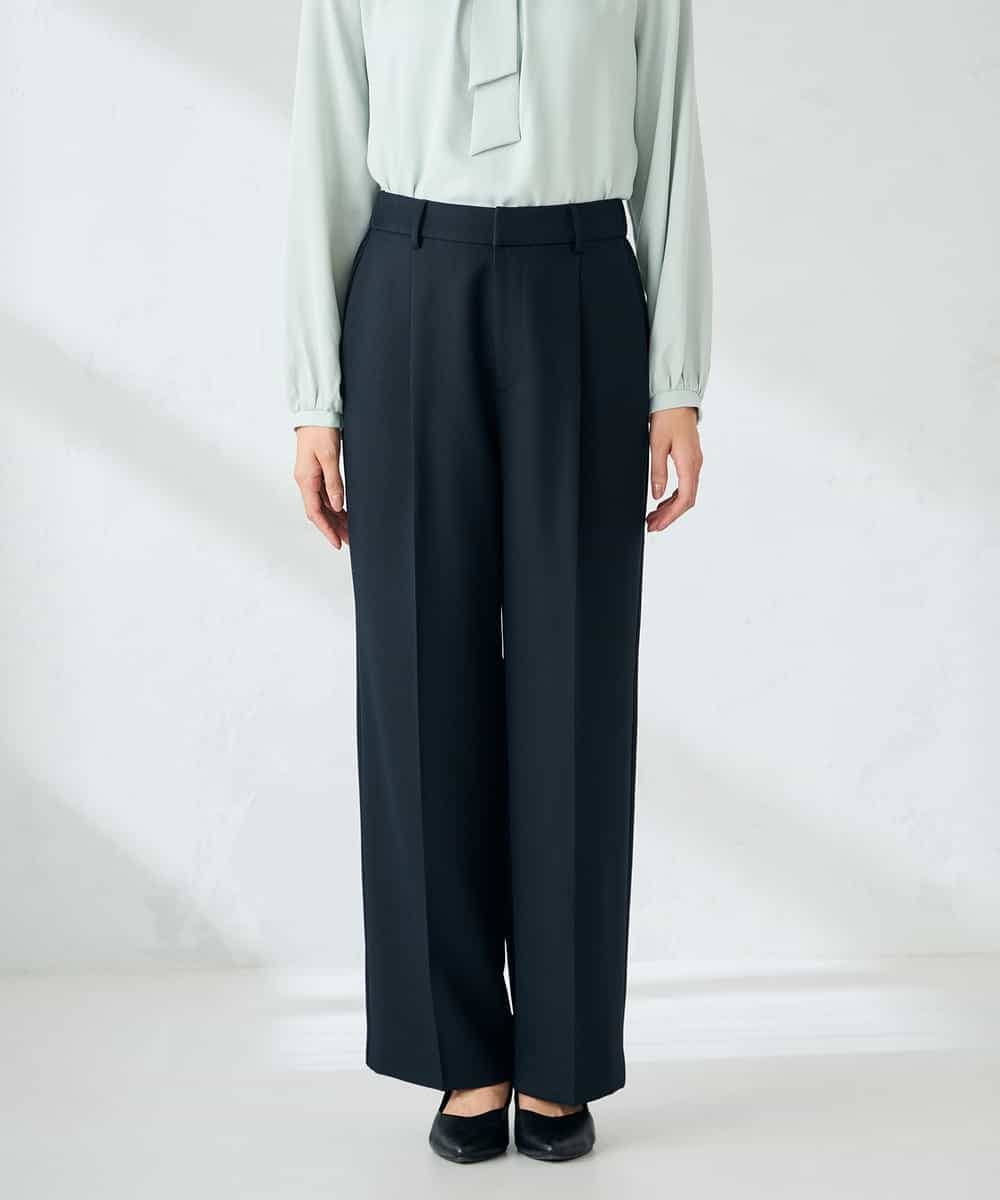 KBLLB13079 a.v.v(アー・ヴェ・ヴェ) 【洗える/イージーケア/ストレッチ】パウダーツイルワイドストレートパンツ ネイビー