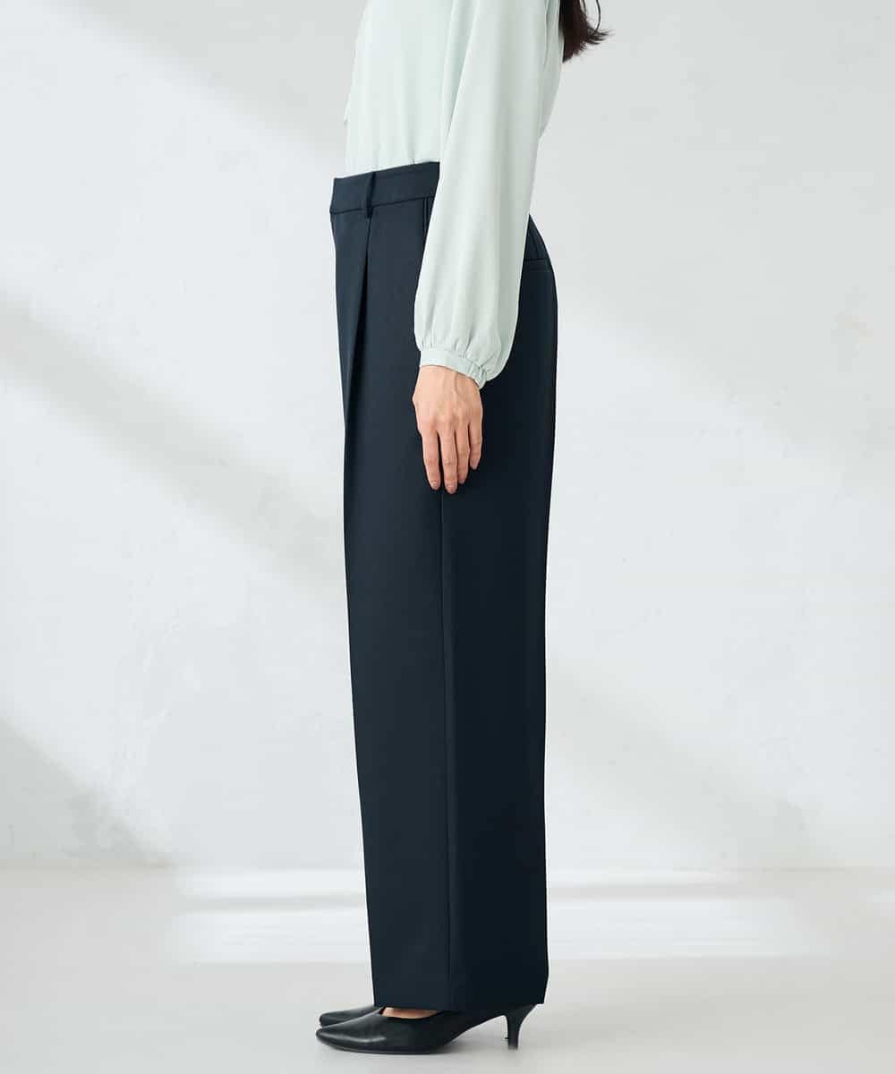 KBLLB13079 a.v.v(アー・ヴェ・ヴェ) 【洗える/イージーケア/ストレッチ】パウダーツイルワイドストレートパンツ ネイビー