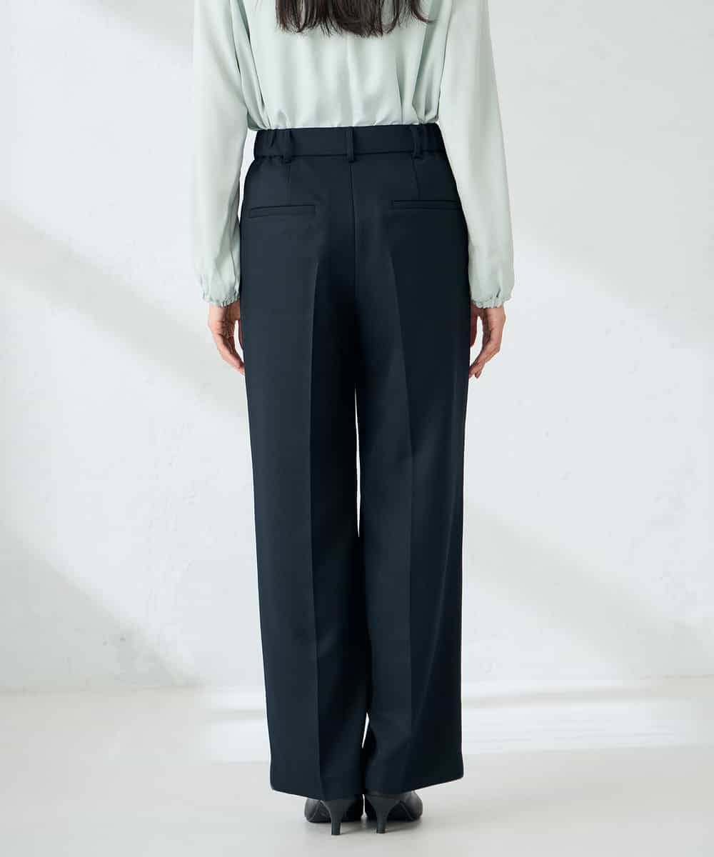 KBLLB13079 a.v.v(アー・ヴェ・ヴェ) 【洗える/イージーケア/ストレッチ】パウダーツイルワイドストレートパンツ ネイビー