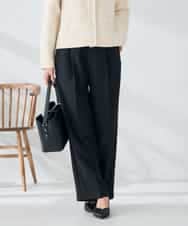 KBLLB13079 a.v.v(アー・ヴェ・ヴェ) 【洗える/イージーケア/ストレッチ】パウダーツイルワイドストレートパンツ ブラック