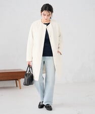 KBUCD02129 a.v.v(アー・ヴェ・ヴェ) ジャガードノーカラーコート ネイビー