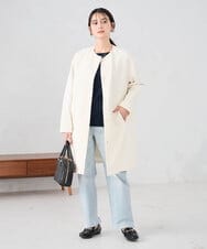 KBUCD02129 a.v.v(アー・ヴェ・ヴェ) ジャガードノーカラーコート ネイビー