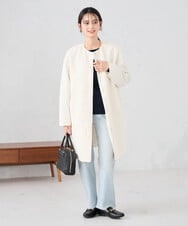 KBUCD02129 a.v.v(アー・ヴェ・ヴェ) ジャガードノーカラーコート ネイビー