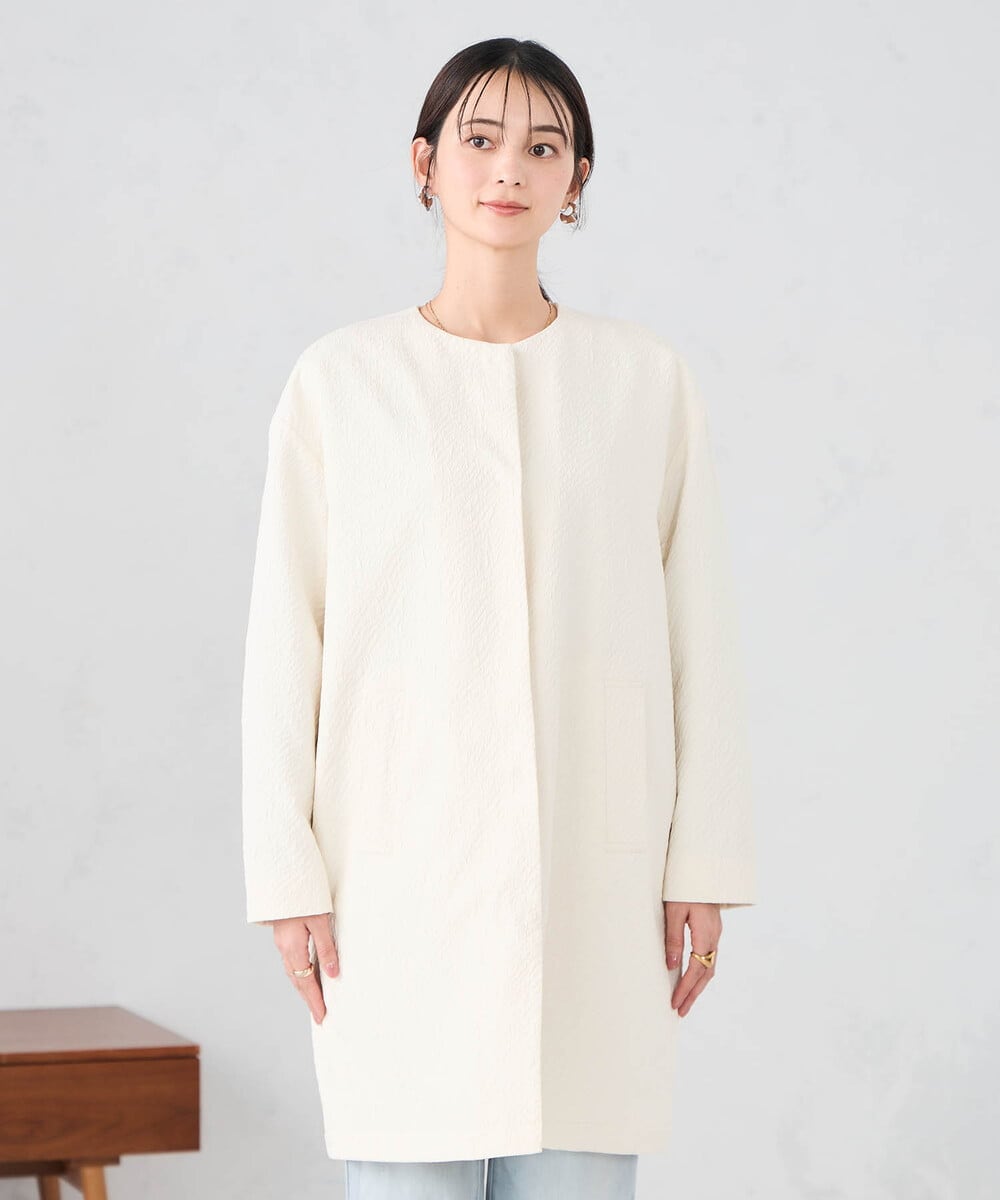 KBUCD02129 a.v.v(アー・ヴェ・ヴェ) ジャガードノーカラーコート ネイビー