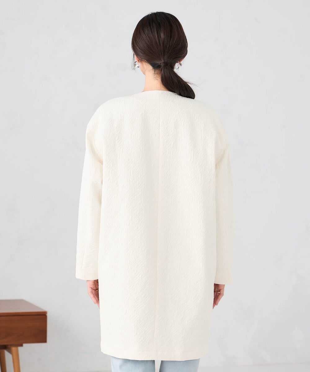 KBUCD02129 a.v.v(アー・ヴェ・ヴェ) ジャガードノーカラーコート ネイビー