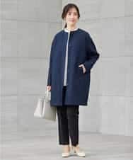 KBUCD02129 a.v.v(アー・ヴェ・ヴェ) ジャガードノーカラーコート ネイビー